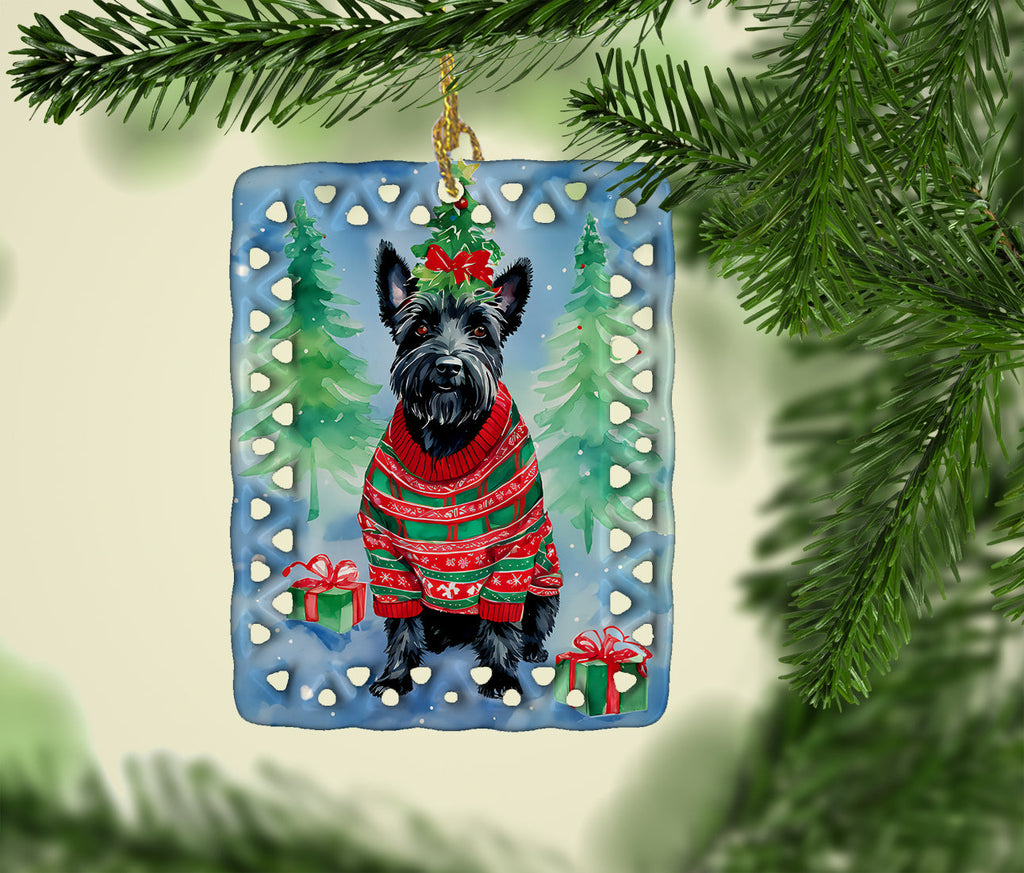 Scottish Terrier Christmas Porcelain Ornament Christmas Tree Hanging Decorations for Home Christmas Holiday, Rectangle, Gift, Multicolor