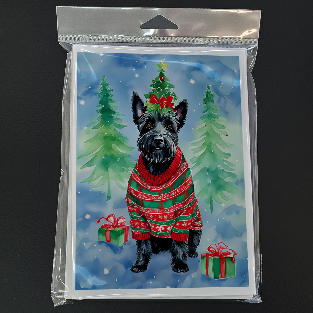 Scottish Terrier Christmas Greeting Cards Pack of 8 Blank Cards with Envelopes Whimsical A7 Size 5x7