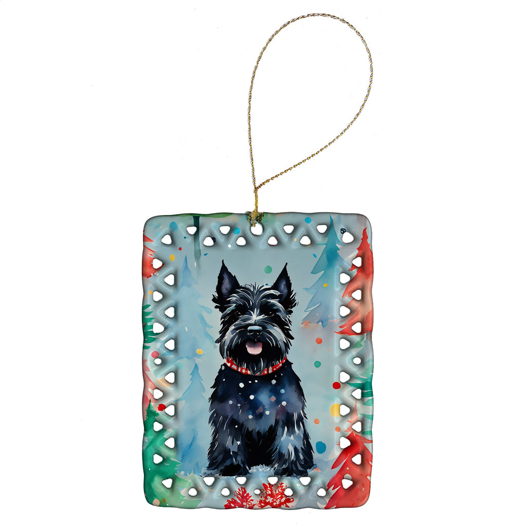 Scottish Terrier Christmas Porcelain Ornament Christmas Tree Hanging Decorations for Home Christmas Holiday, Rectangle, Gift, Multicolor