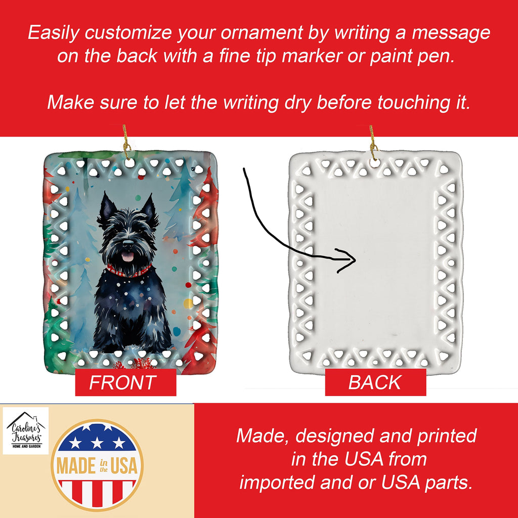 Scottish Terrier Christmas Porcelain Ornament Christmas Tree Hanging Decorations for Home Christmas Holiday, Rectangle, Gift, Multicolor
