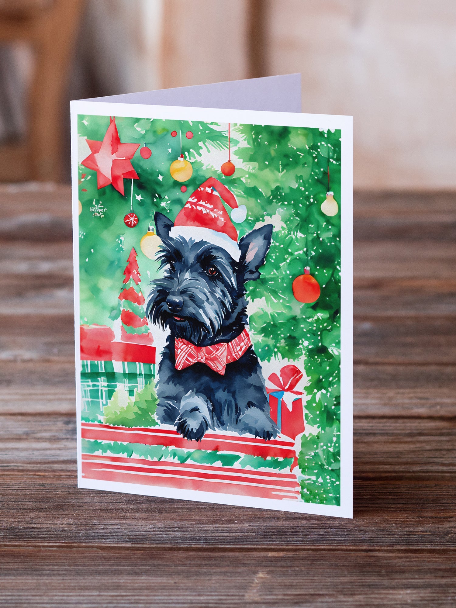 Scottish Terrier Christmas Greeting Cards Pack of 8 Blank Cards with Envelopes Whimsical A7 Size 5x7