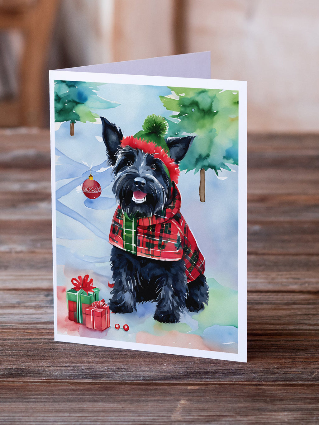 Scottish Terrier Christmas Greeting Cards Pack of 8 Blank Cards with Envelopes Whimsical A7 Size 5x7