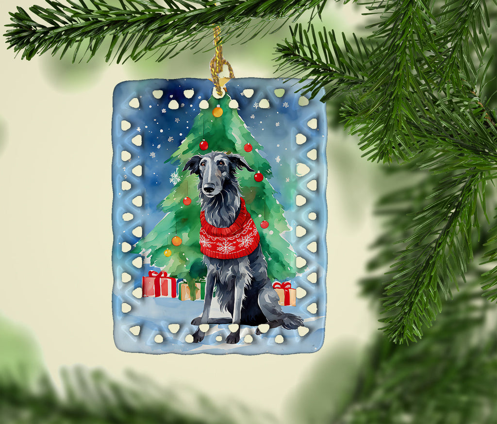 Scottish Deerhound Christmas Porcelain Ornament Christmas Tree Hanging Decorations for Home Christmas Holiday, Rectangle, Gift, Multicolor