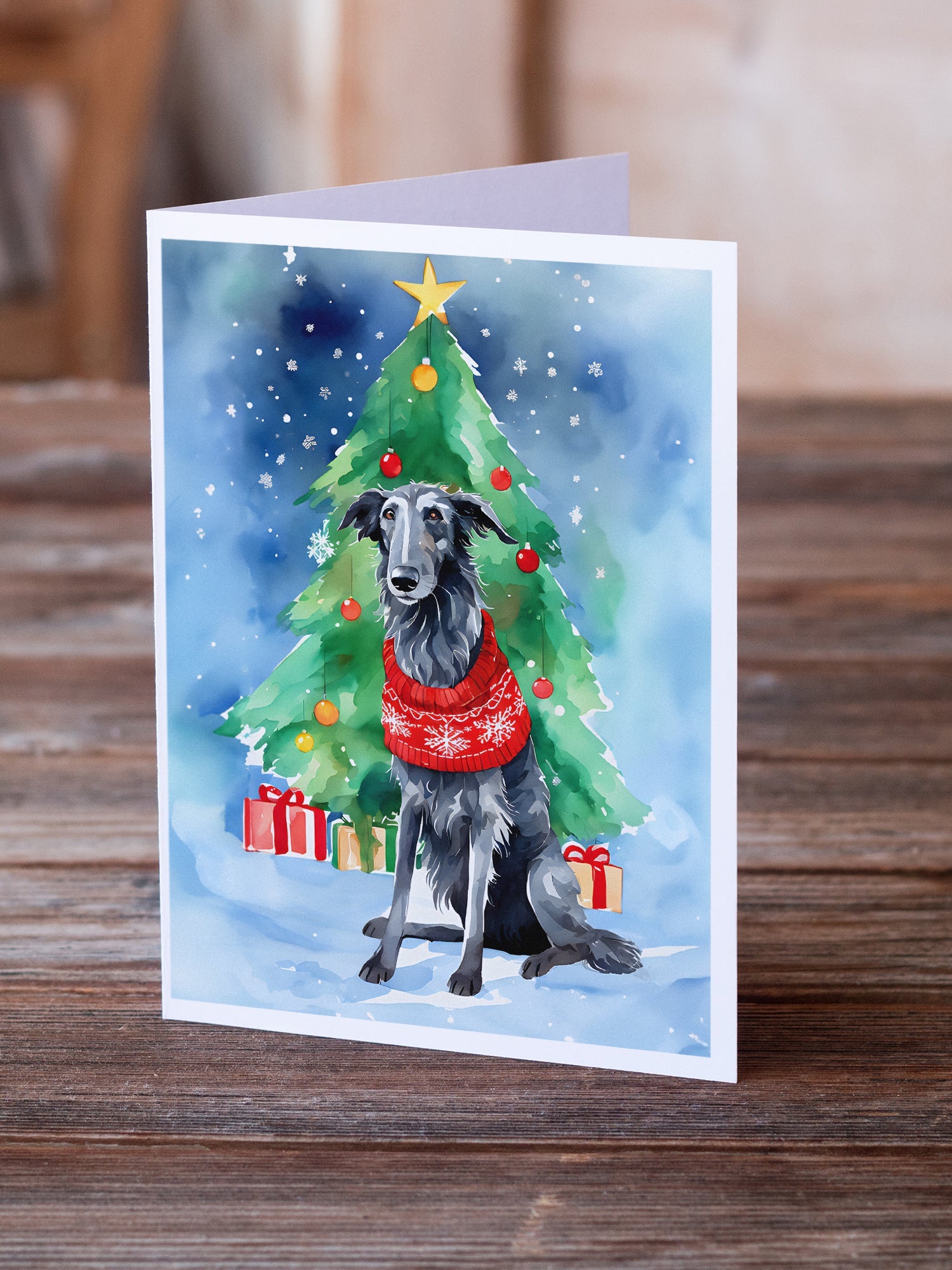 Scottish Deerhound Christmas Greeting Cards Pack of 8 Blank Cards with Envelopes Whimsical A7 Size 5x7