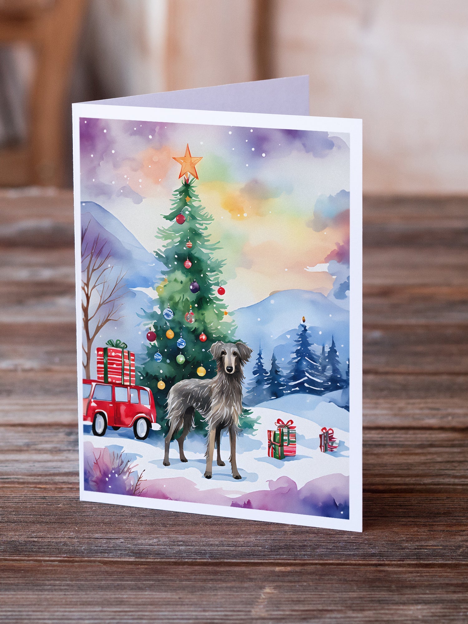 Scottish Deerhound Christmas Greeting Cards Pack of 8 Blank Cards with Envelopes Whimsical A7 Size 5x7