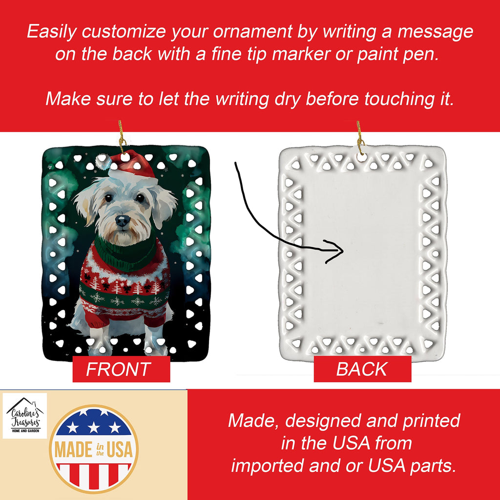 Sealyham Terrier Christmas Porcelain Ornament Christmas Tree Hanging Decorations for Home Christmas Holiday, Rectangle, Gift, Multicolor