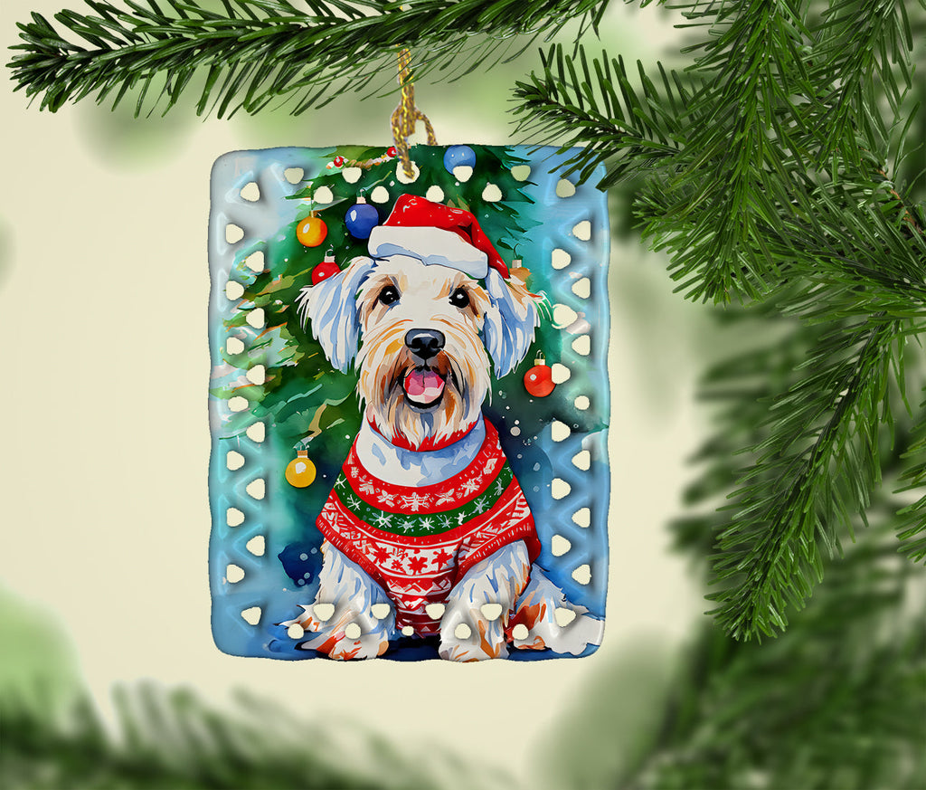 Sealyham Terrier Christmas Porcelain Ornament Christmas Tree Hanging Decorations for Home Christmas Holiday, Rectangle, Gift, Multicolor