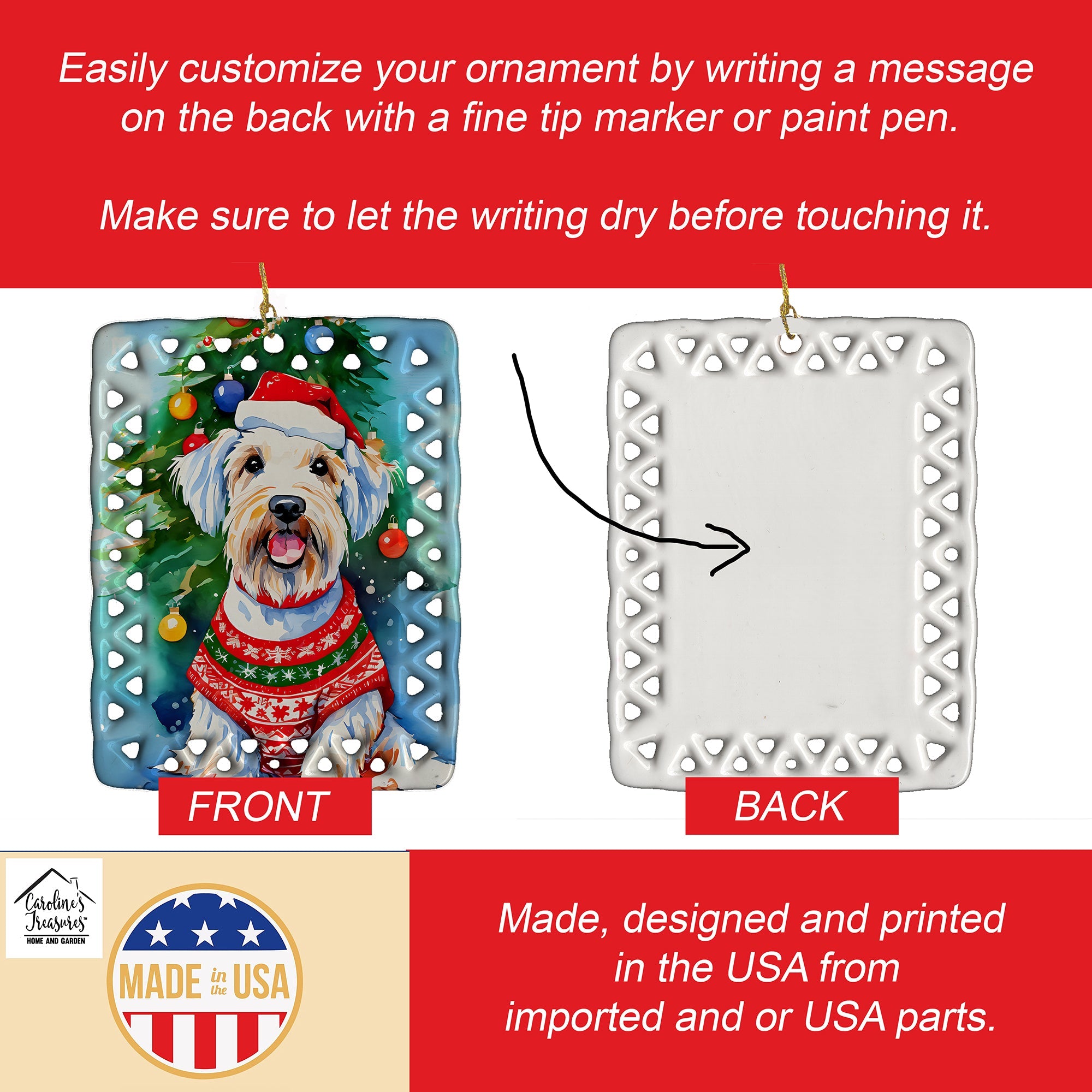 Sealyham Terrier Christmas Porcelain Ornament Christmas Tree Hanging Decorations for Home Christmas Holiday, Rectangle, Gift, Multicolor