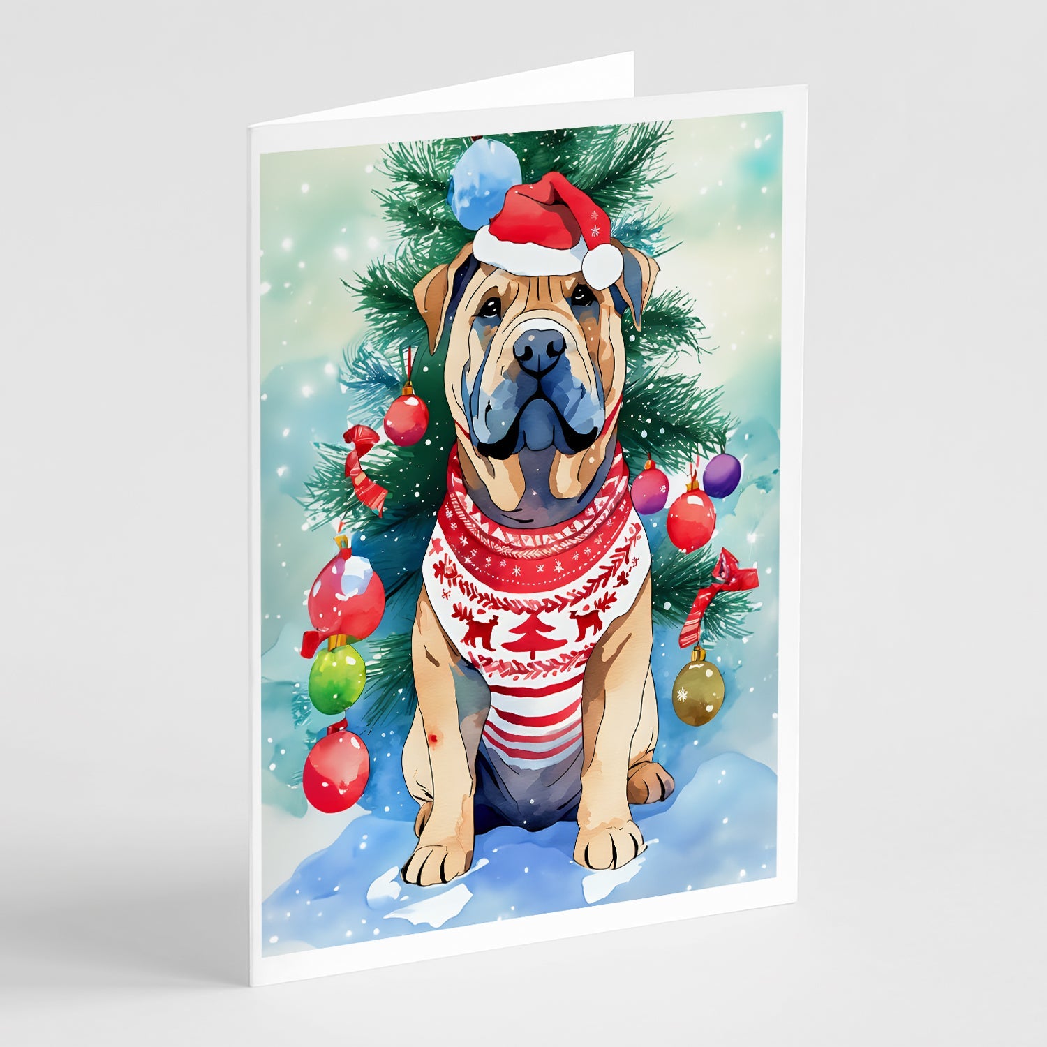 Shar Pei Christmas Greeting Cards Pack of 8 Blank Cards with Envelopes Whimsical A7 Size 5x7