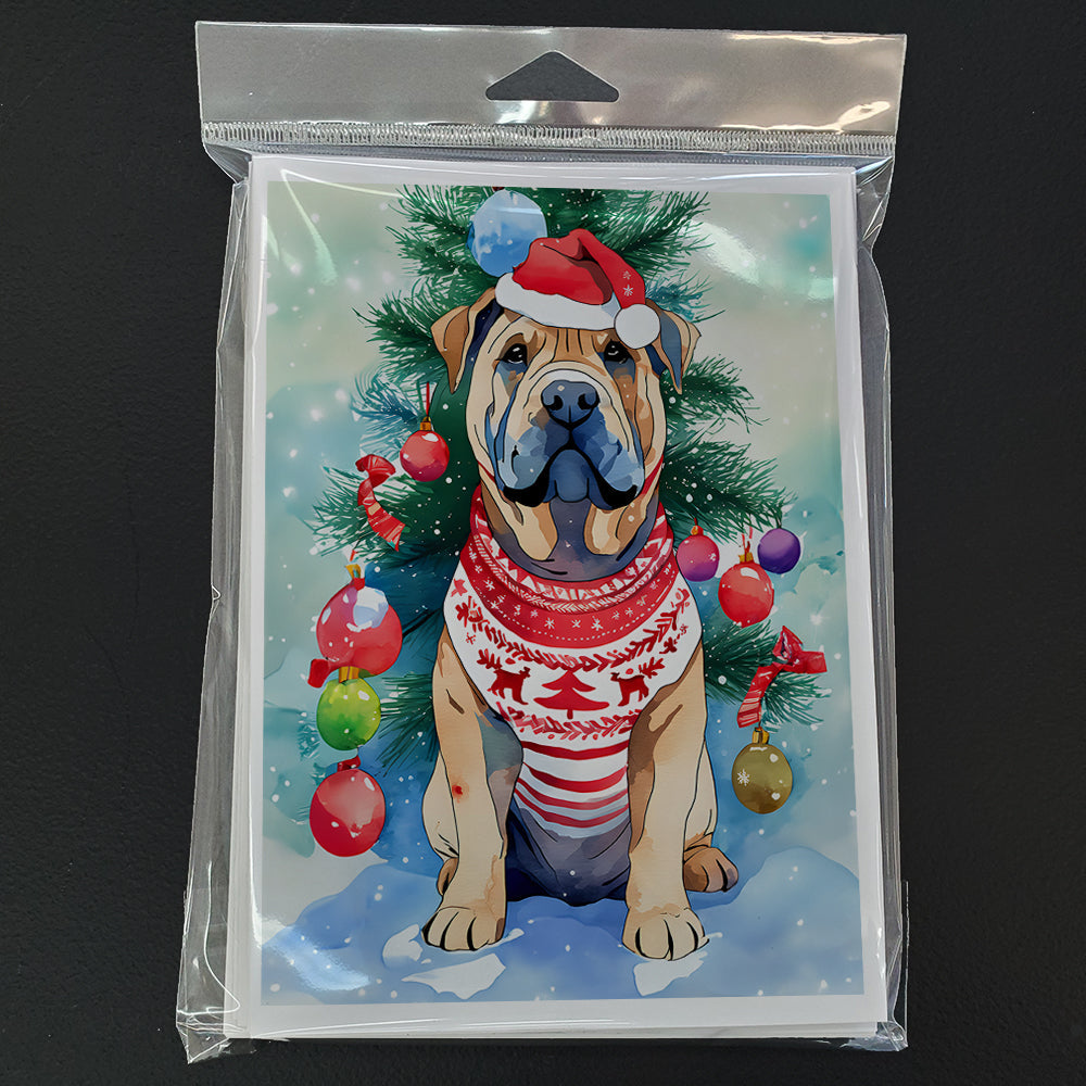 Shar Pei Christmas Greeting Cards Pack of 8 Blank Cards with Envelopes Whimsical A7 Size 5x7