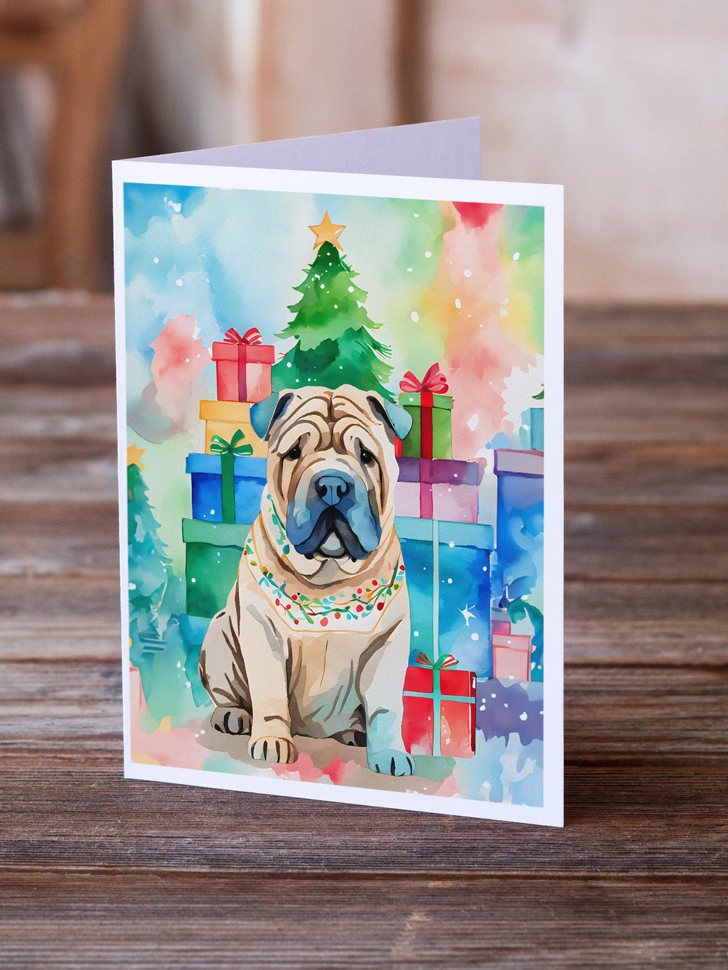 Shar Pei Christmas Greeting Cards Pack of 8 Blank Cards with Envelopes Whimsical A7 Size 5x7