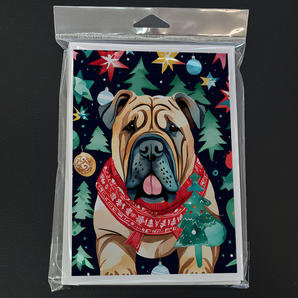 Shar Pei Christmas Greeting Cards Pack of 8 Blank Cards with Envelopes Whimsical A7 Size 5x7