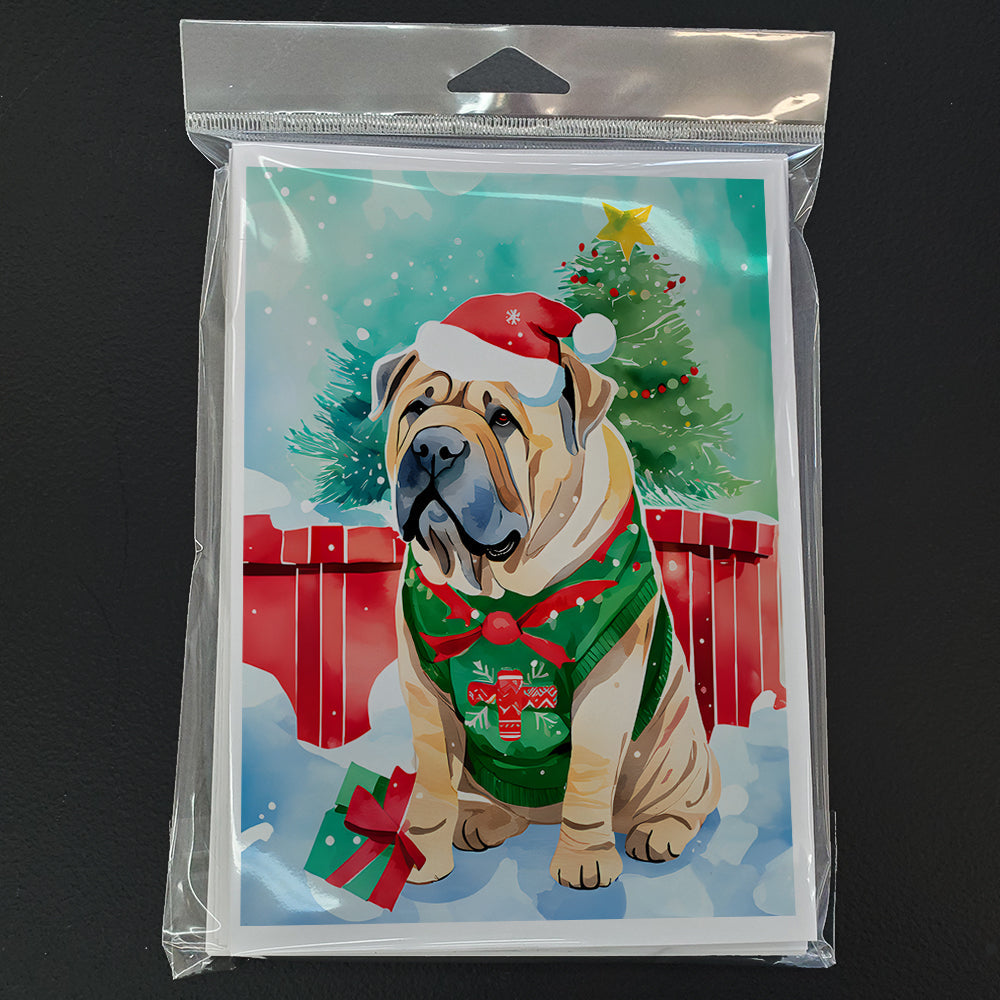 Shar Pei Christmas Greeting Cards Pack of 8 Blank Cards with Envelopes Whimsical A7 Size 5x7