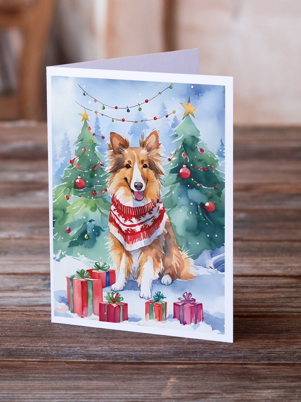 Sheltie Christmas Greeting Cards Pack of 8 Blank Cards with Envelopes Whimsical A7 Size 5x7