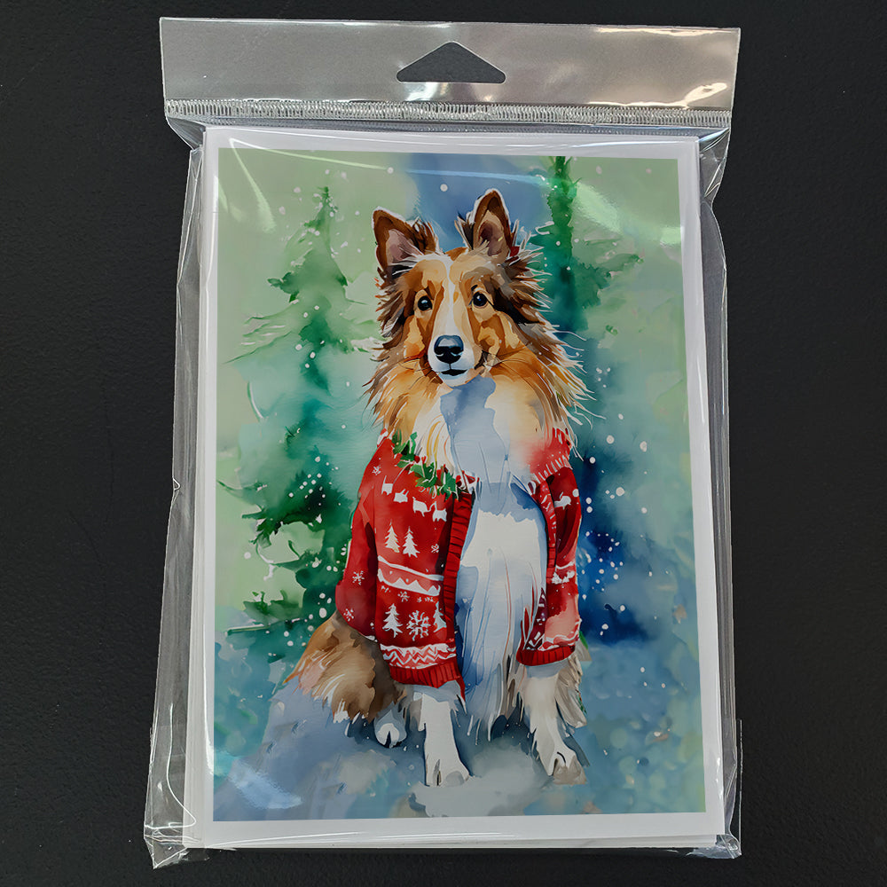 Sheltie Christmas Greeting Cards Pack of 8 Blank Cards with Envelopes Whimsical A7 Size 5x7