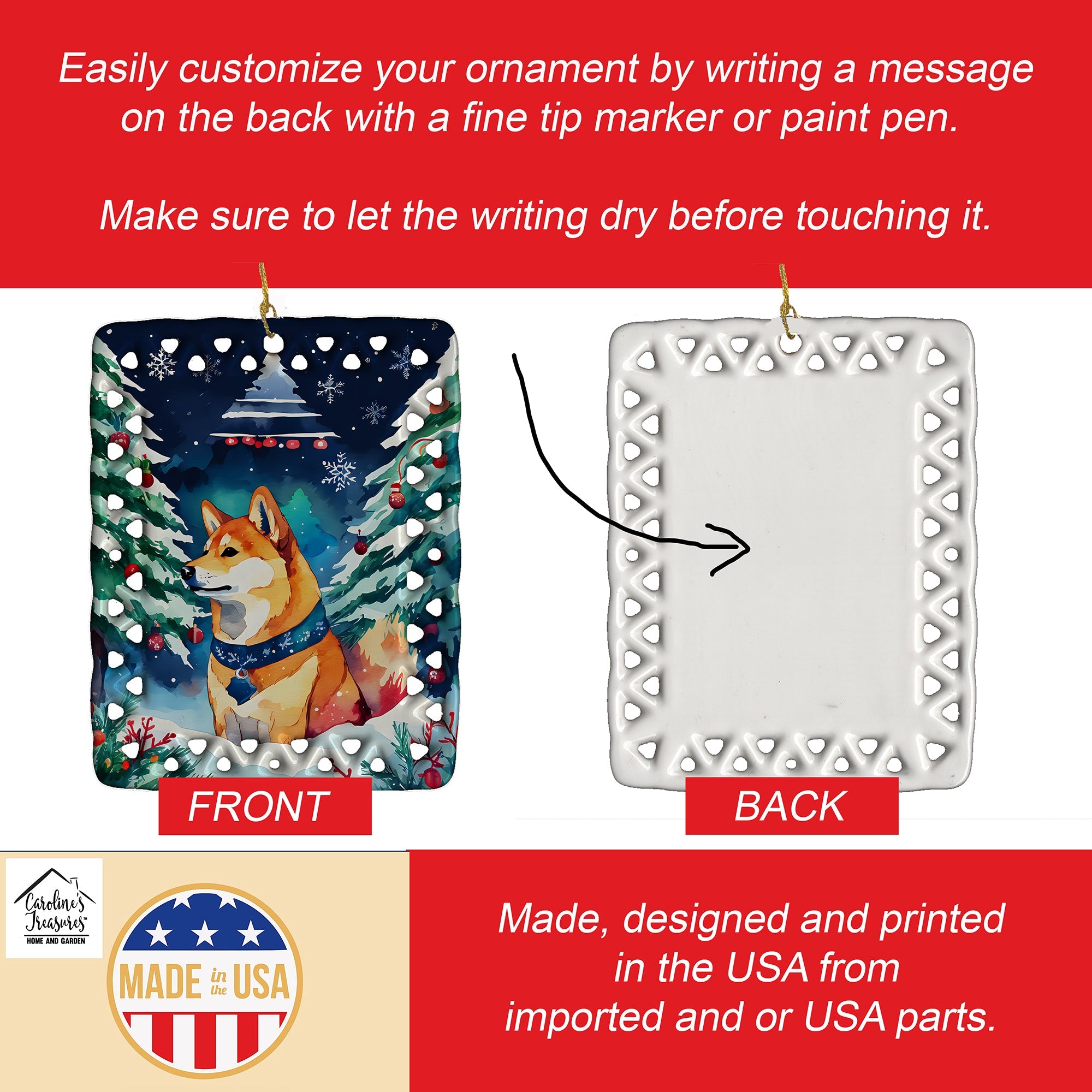 Shiba Inu Christmas Porcelain Ornament Christmas Tree Hanging Decorations for Home Christmas Holiday, Rectangle, Gift, Multicolor