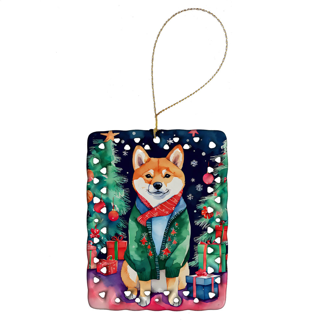 Shiba Inu Christmas Porcelain Ornament Christmas Tree Hanging Decorations for Home Christmas Holiday, Rectangle, Gift, Multicolor