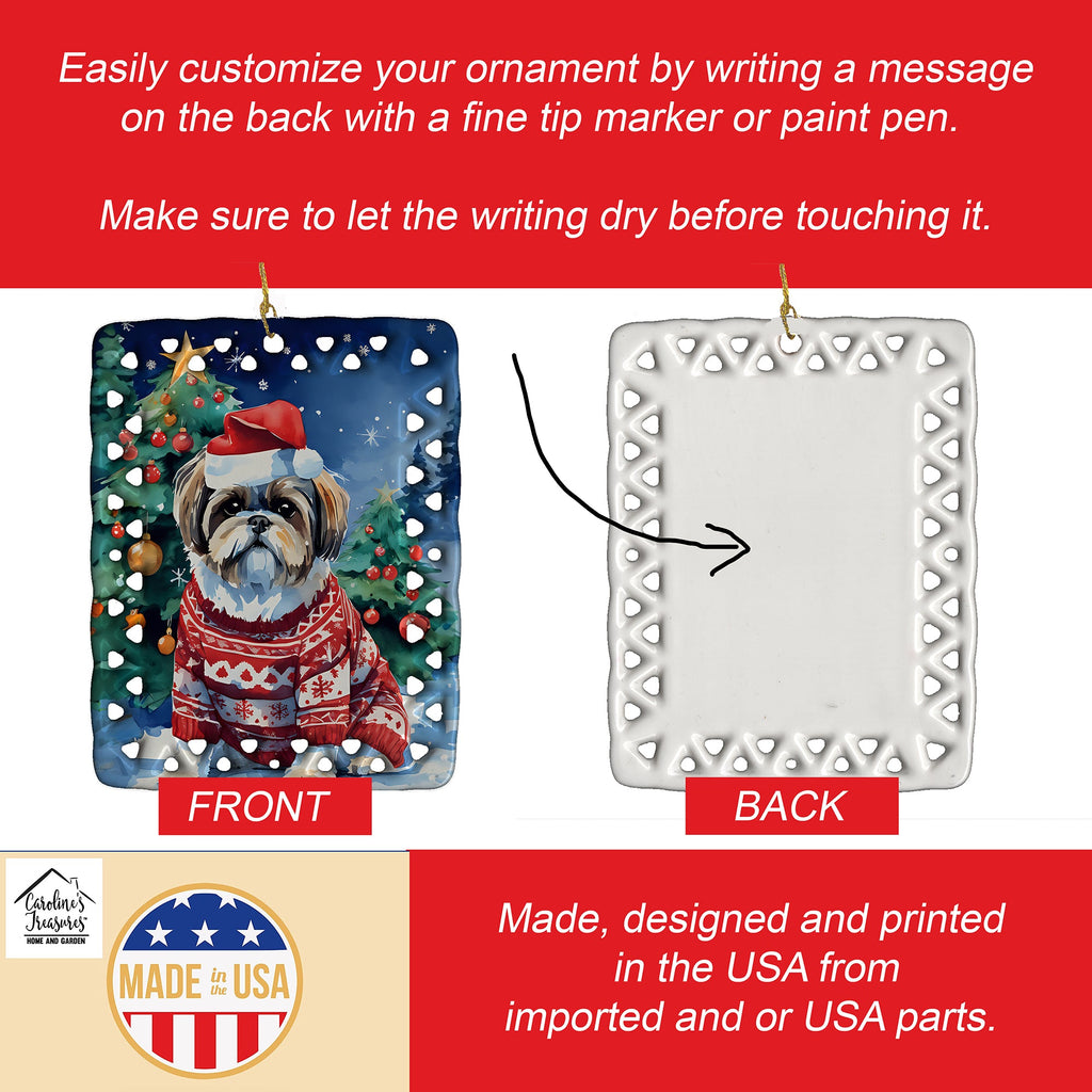Shih Tzu Christmas Porcelain Ornament Christmas Tree Hanging Decorations for Home Christmas Holiday, Rectangle, Gift, Multicolor