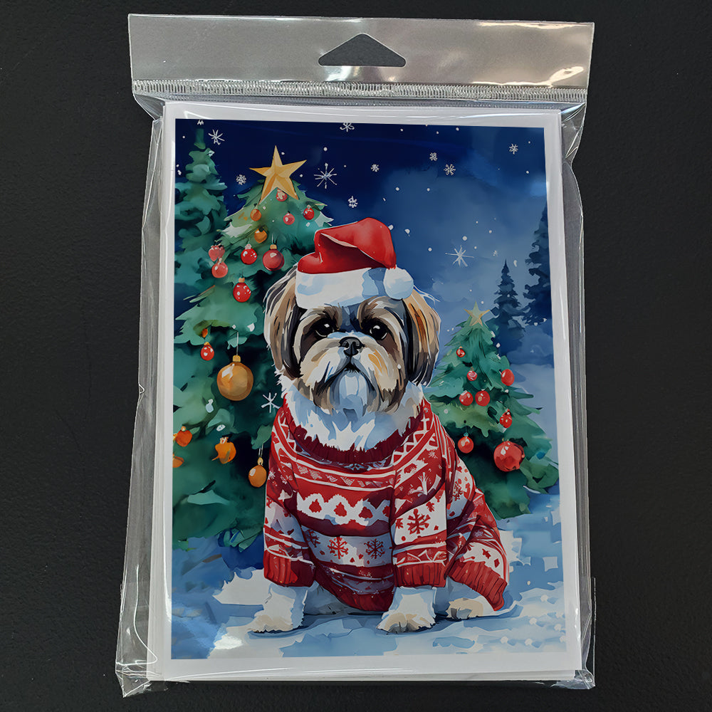 Shih Tzu Christmas Greeting Cards Pack of 8 Blank Cards with Envelopes Whimsical A7 Size 5x7