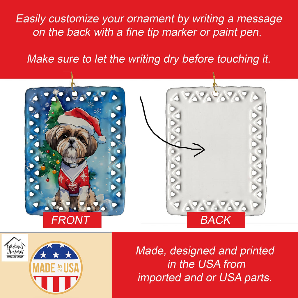 Shih Tzu Christmas Porcelain Ornament Christmas Tree Hanging Decorations for Home Christmas Holiday, Rectangle, Gift, Multicolor