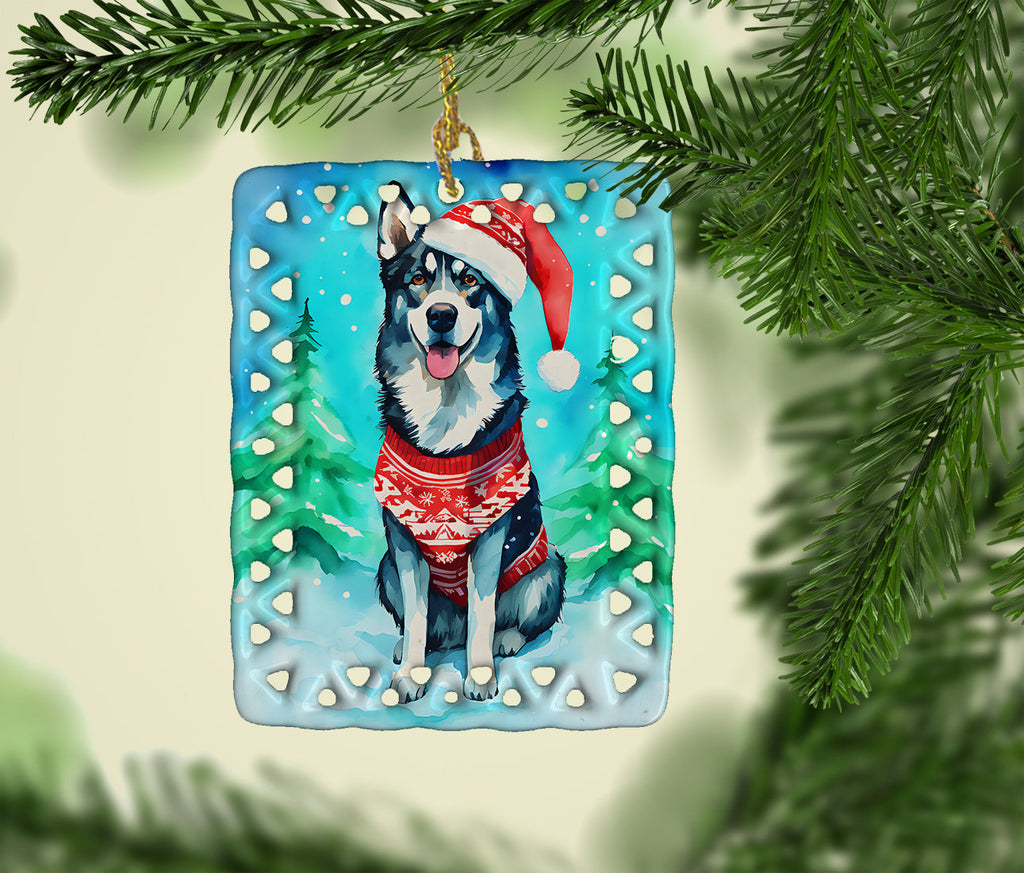 Siberian Husky Christmas Porcelain Ornament Christmas Tree Hanging Decorations for Home Christmas Holiday, Rectangle, Gift, Multicolor