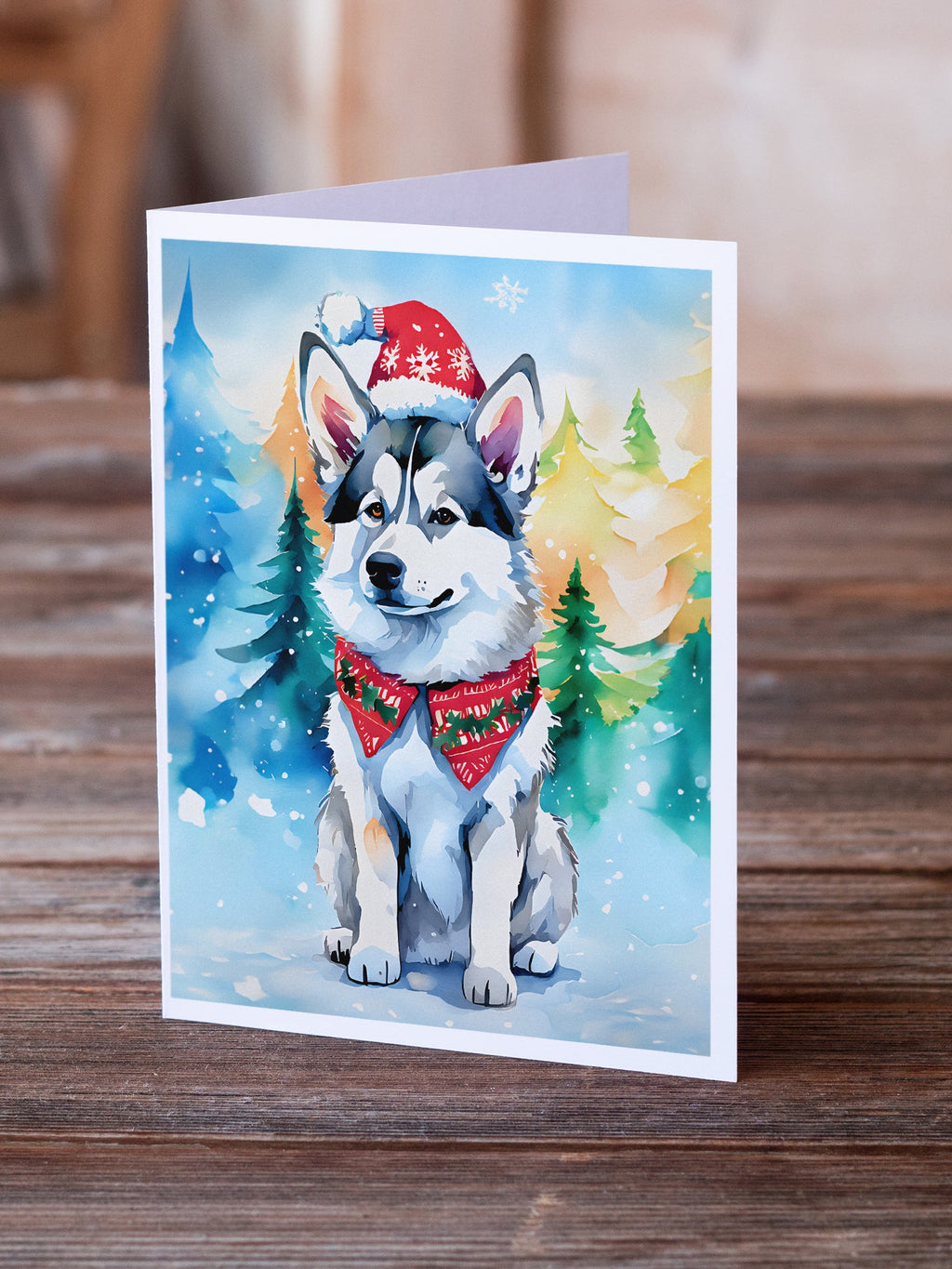Siberian Husky Christmas Greeting Cards Pack of 8 Blank Cards with Envelopes Whimsical A7 Size 5x7