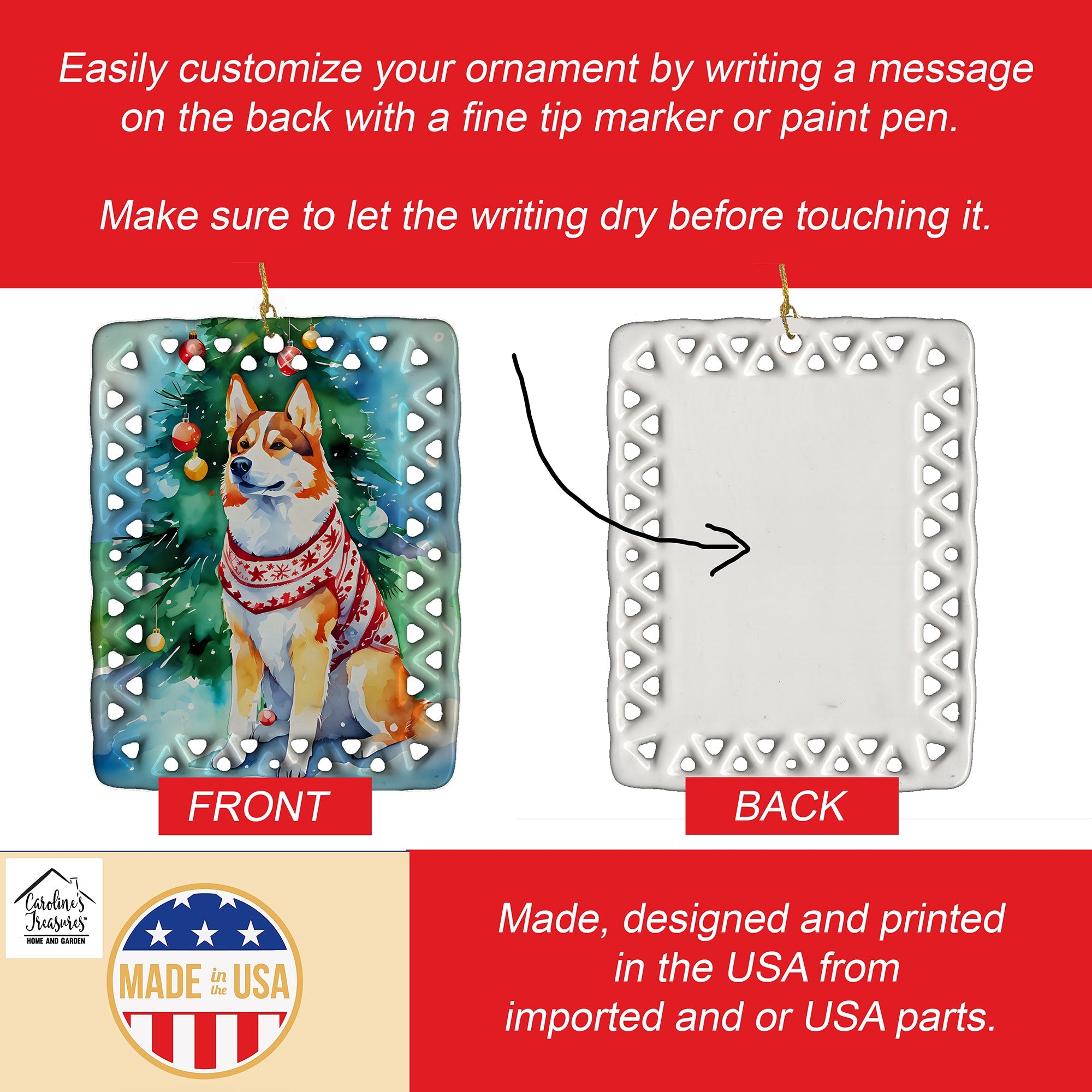 Siberian Husky Christmas Porcelain Ornament Christmas Tree Hanging Decorations for Home Christmas Holiday, Rectangle, Gift, Multicolor