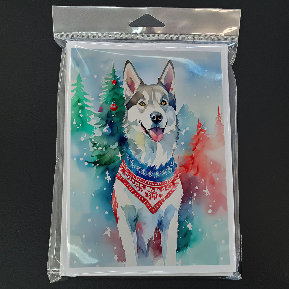 Siberian Husky Christmas Greeting Cards Pack of 8 Blank Cards with Envelopes Whimsical A7 Size 5x7