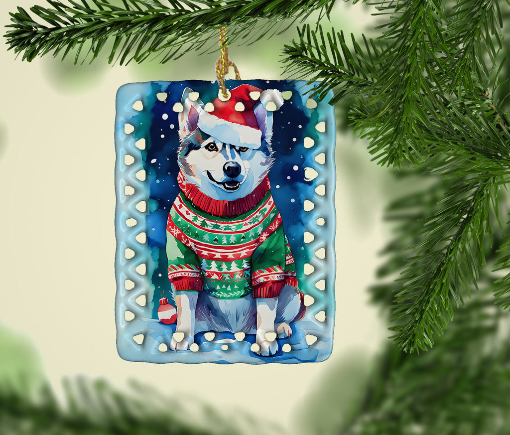 Siberian Husky Christmas Porcelain Ornament Christmas Tree Hanging Decorations for Home Christmas Holiday, Rectangle, Gift, Multicolor