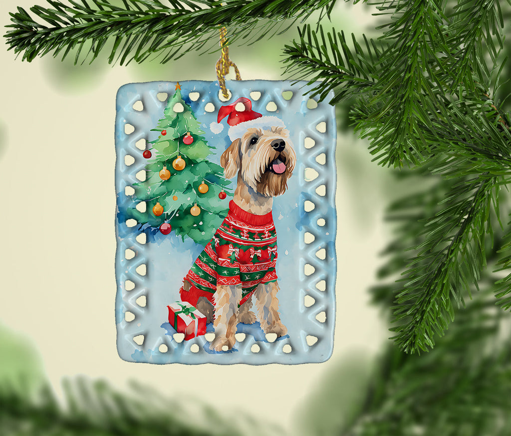 Wheaten Terrier Christmas Porcelain Ornament Christmas Tree Hanging Decorations for Home Christmas Holiday, Rectangle, Gift, Multicolor