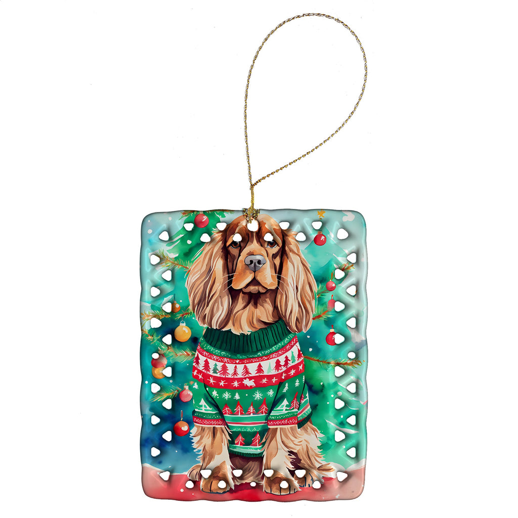 Sussex Spaniel Christmas Porcelain Ornament Christmas Tree Hanging Decorations for Home Christmas Holiday, Rectangle, Gift, Multicolor