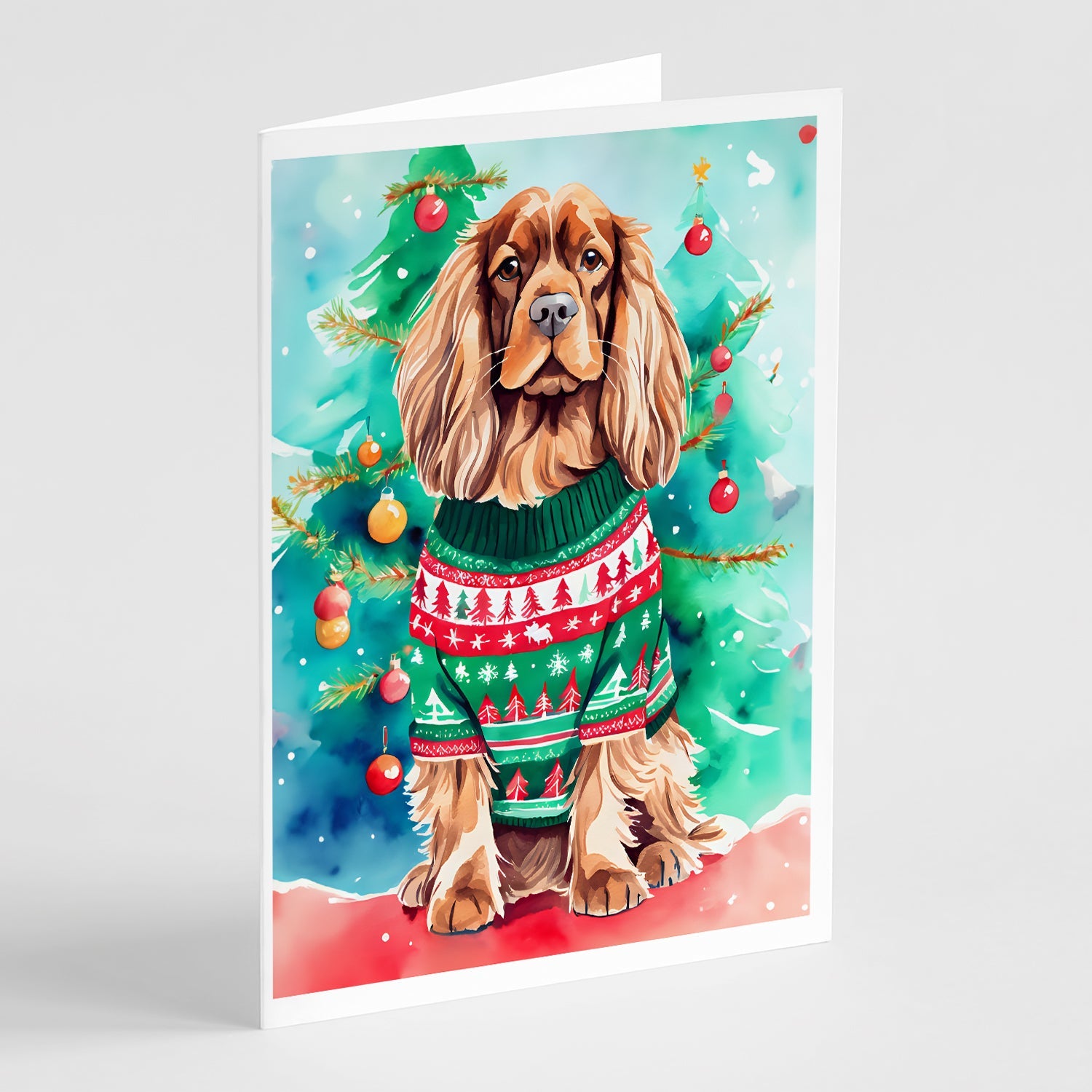 Sussex Spaniel Christmas Greeting Cards Pack of 8 Blank Cards with Envelopes Whimsical A7 Size 5x7