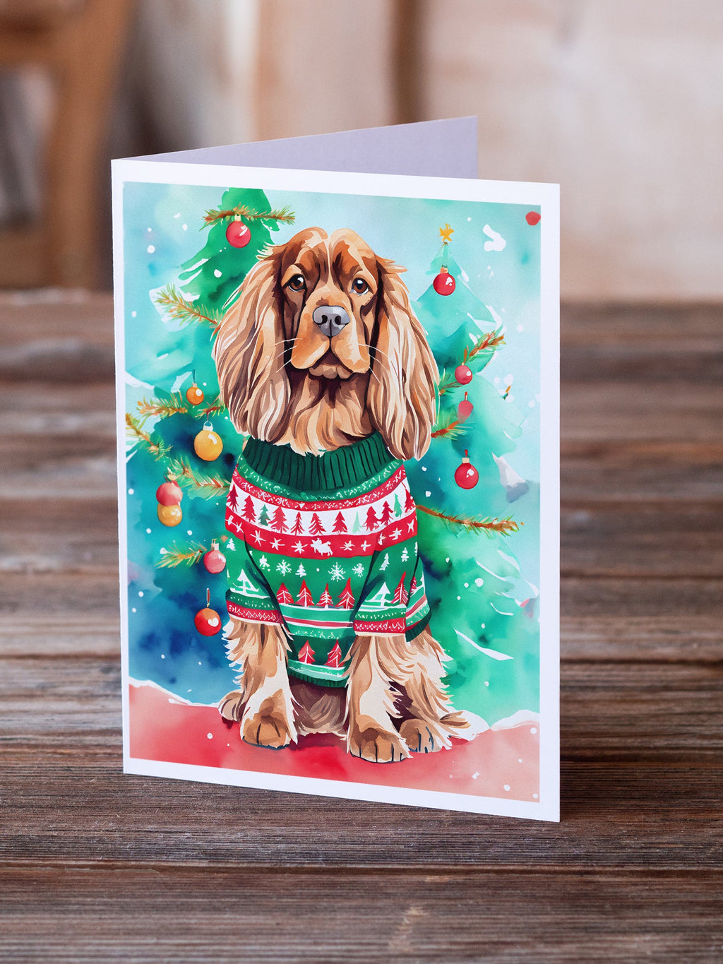 Sussex Spaniel Christmas Greeting Cards Pack of 8 Blank Cards with Envelopes Whimsical A7 Size 5x7