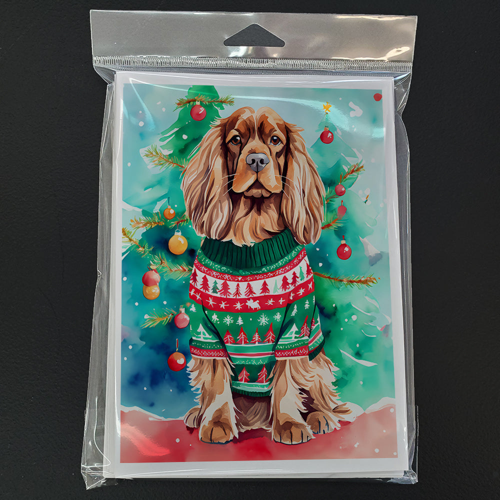 Sussex Spaniel Christmas Greeting Cards Pack of 8 Blank Cards with Envelopes Whimsical A7 Size 5x7