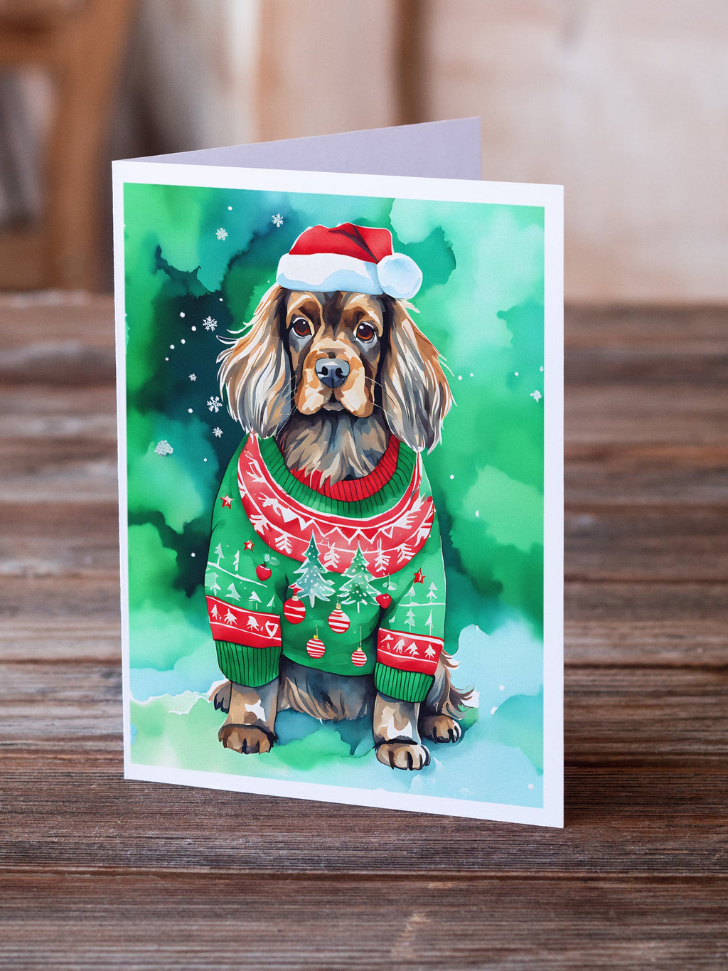Sussex Spaniel Christmas Greeting Cards Pack of 8 Blank Cards with Envelopes Whimsical A7 Size 5x7