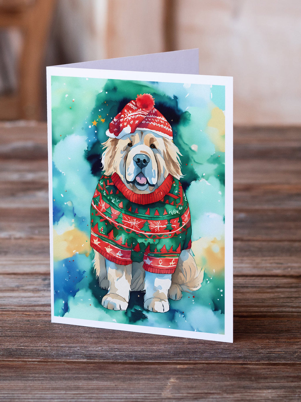 Tibetan Mastiff Christmas Greeting Cards Pack of 8 Blank Cards with Envelopes Whimsical A7 Size 5x7
