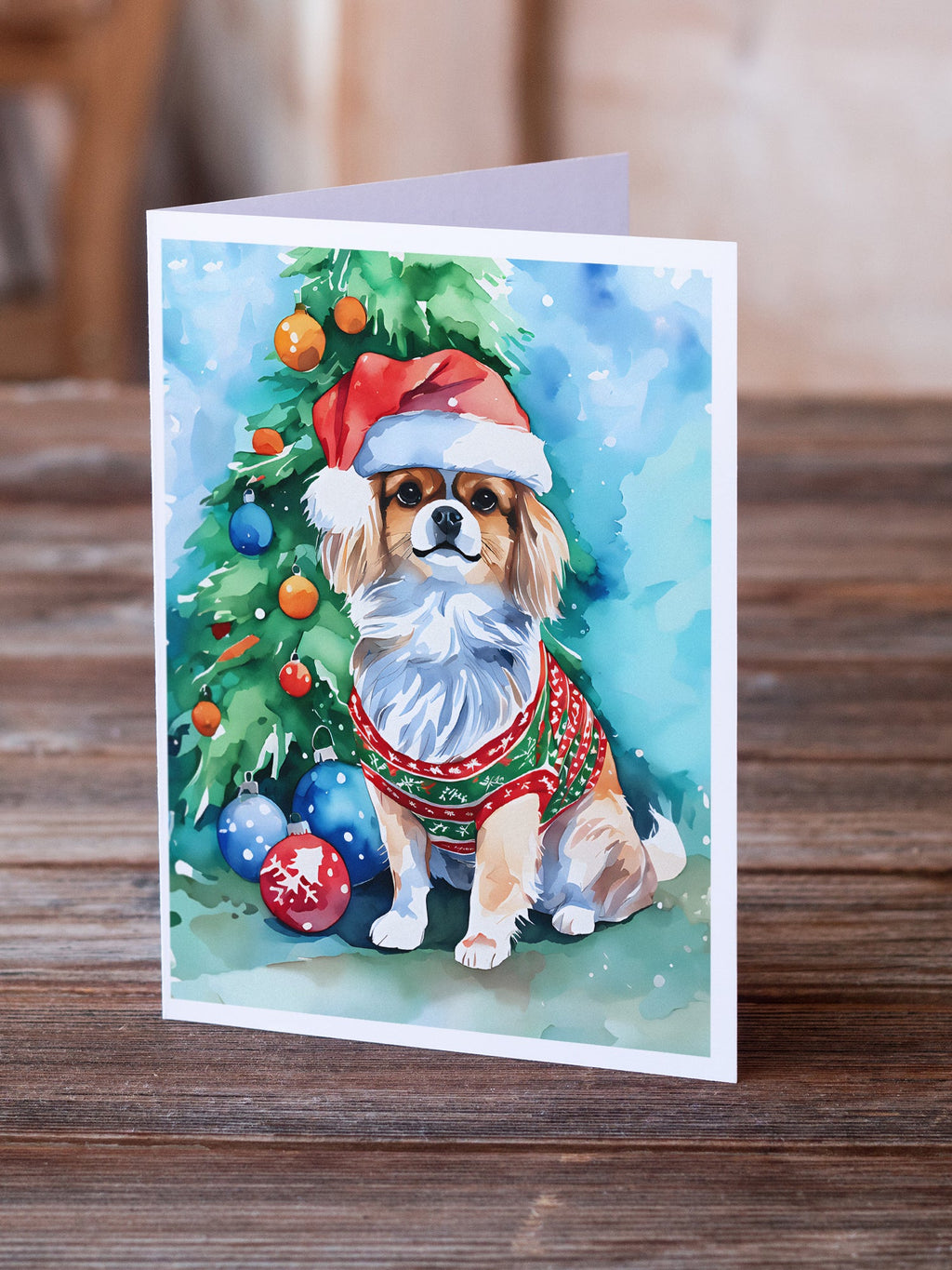 Tibetan Spaniel Christmas Greeting Cards Pack of 8 Blank Cards with Envelopes Whimsical A7 Size 5x7