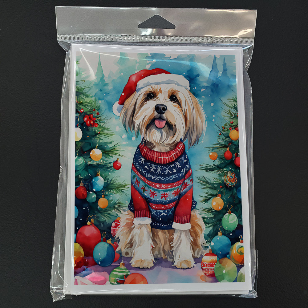 Tibetan Terrier Christmas Greeting Cards Pack of 8 Blank Cards with Envelopes Whimsical A7 Size 5x7