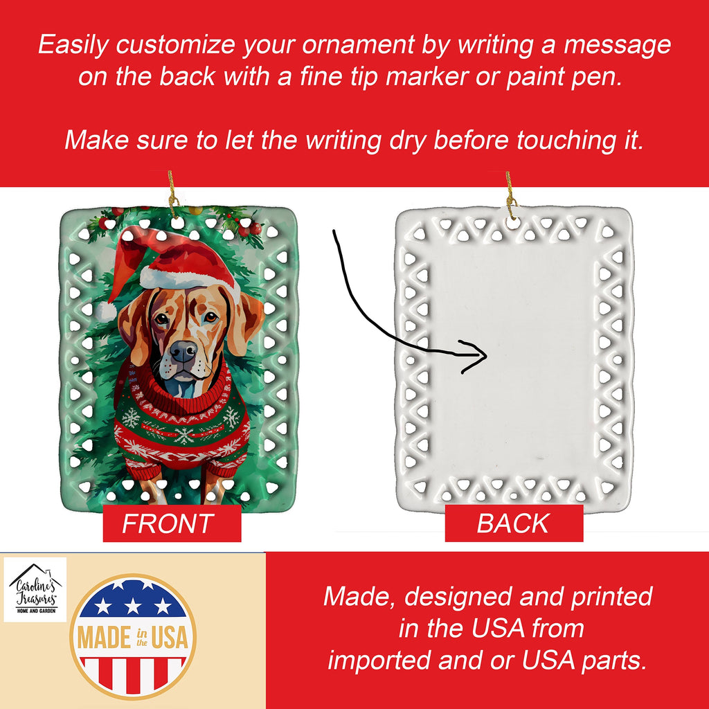 Vizsla Christmas Porcelain Ornament Christmas Tree Hanging Decorations for Home Christmas Holiday, Rectangle, Gift, Multicolor