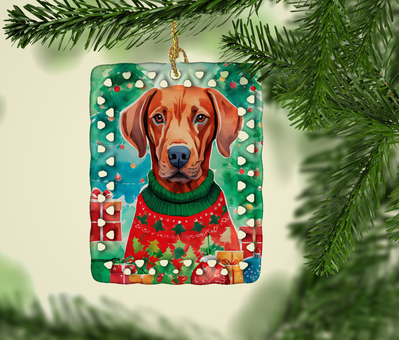 Vizsla Christmas Porcelain Ornament Christmas Tree Hanging Decorations for Home Christmas Holiday, Rectangle, Gift, Multicolor