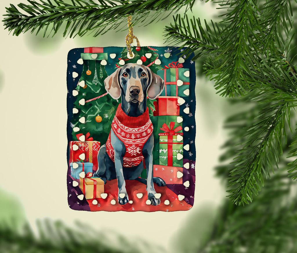 Weimaraner Christmas Porcelain Ornament Christmas Tree Hanging Decorations for Home Christmas Holiday, Rectangle, Gift, Multicolor