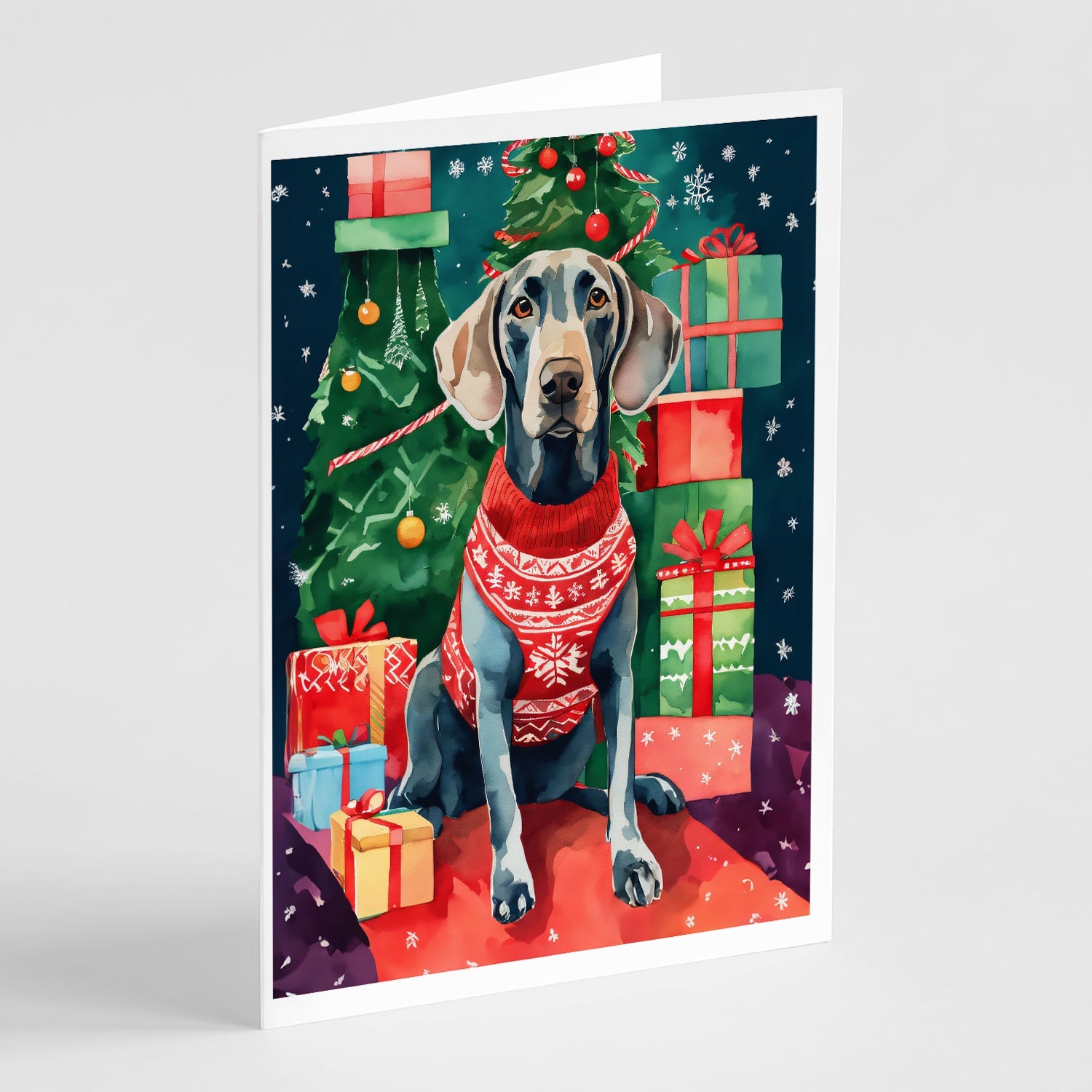 Weimaraner Christmas Greeting Cards Pack of 8 Blank Cards with Envelopes Whimsical A7 Size 5x7
