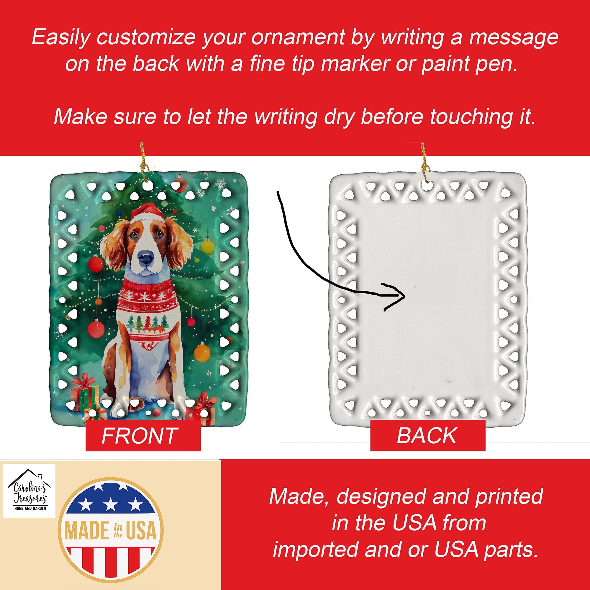 Welsh Springer Spaniel Christmas Porcelain Ornament Christmas Tree Hanging Decorations for Home Christmas Holiday, Rectangle, Gift, Multicolor