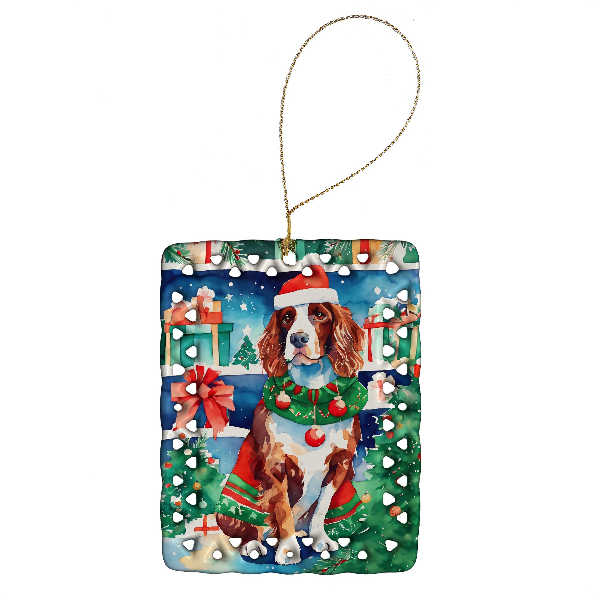 Welsh Springer Spaniel Christmas Porcelain Ornament Christmas Tree Hanging Decorations for Home Christmas Holiday, Rectangle, Gift, Multicolor