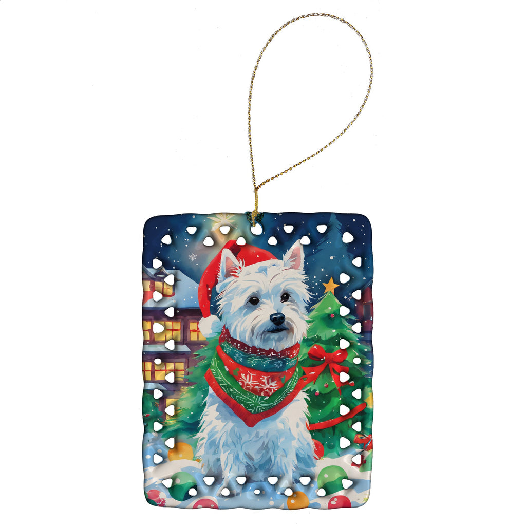 Westie Christmas Porcelain Ornament Christmas Tree Hanging Decorations for Home Christmas Holiday, Rectangle, Gift, Multicolor