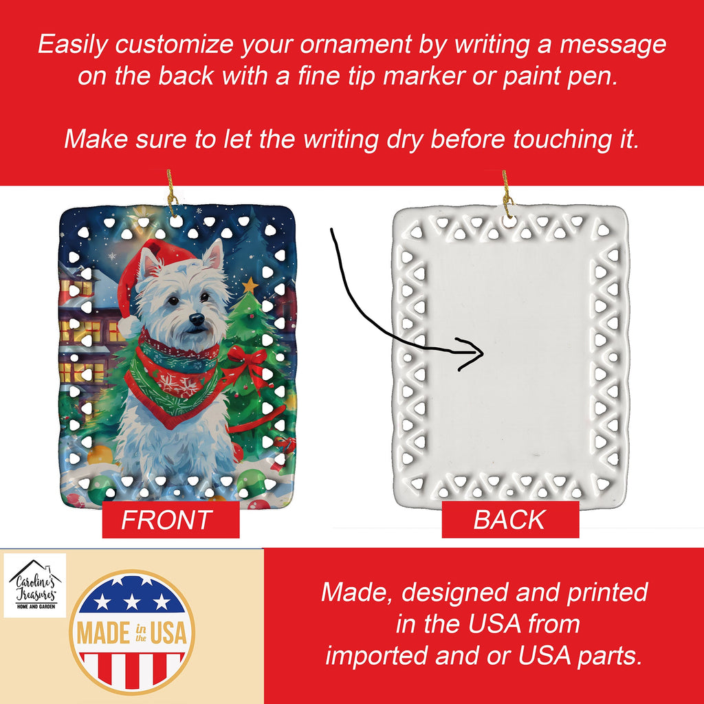 Westie Christmas Porcelain Ornament Christmas Tree Hanging Decorations for Home Christmas Holiday, Rectangle, Gift, Multicolor