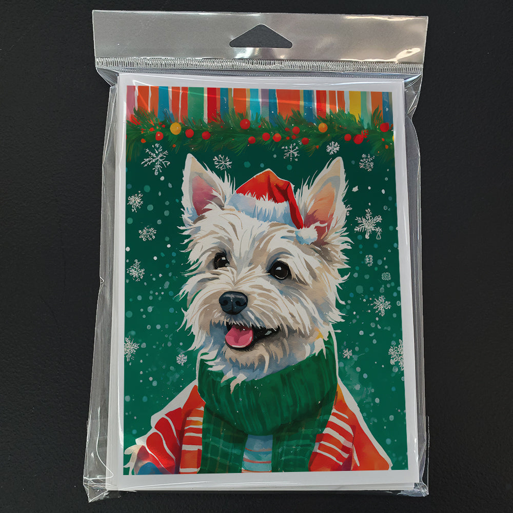 Westie Christmas Greeting Cards Pack of 8 Blank Cards with Envelopes Whimsical A7 Size 5x7