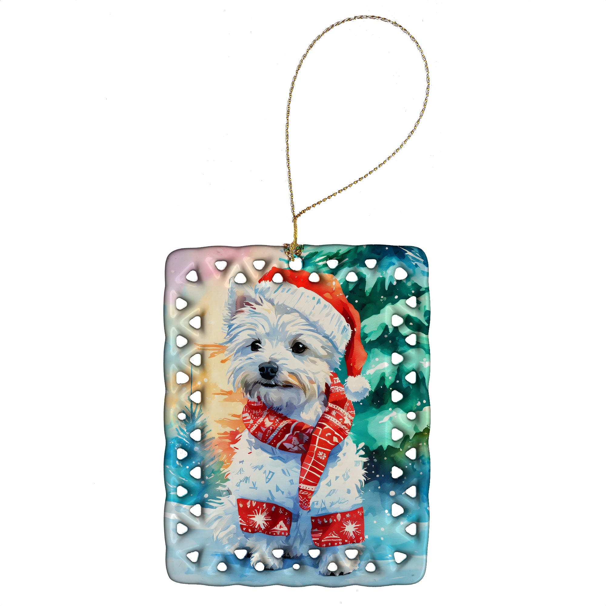 Westie Christmas Porcelain Ornament Christmas Tree Hanging Decorations for Home Christmas Holiday, Rectangle, Gift, Multicolor