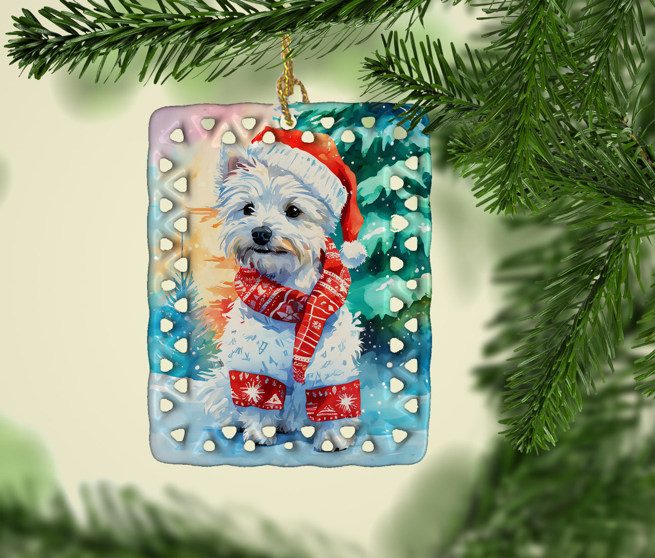 Westie Christmas Porcelain Ornament Christmas Tree Hanging Decorations for Home Christmas Holiday, Rectangle, Gift, Multicolor