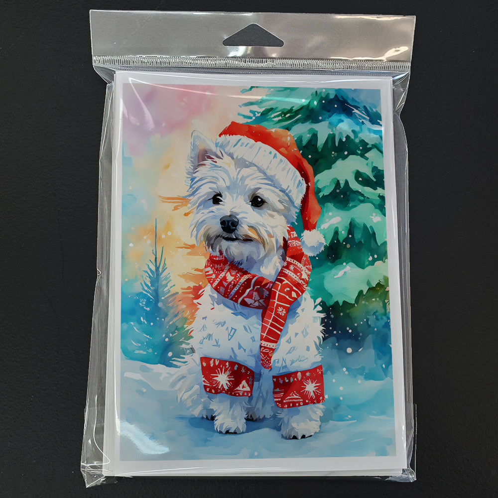 Westie Christmas Greeting Cards Pack of 8 Blank Cards with Envelopes Whimsical A7 Size 5x7